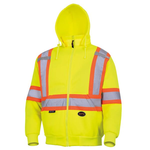 Hi-Vis Polyester Fleece Safety Hoodie - Zipper Closure - Hi-Vis Yellow/Green - Thumbnail